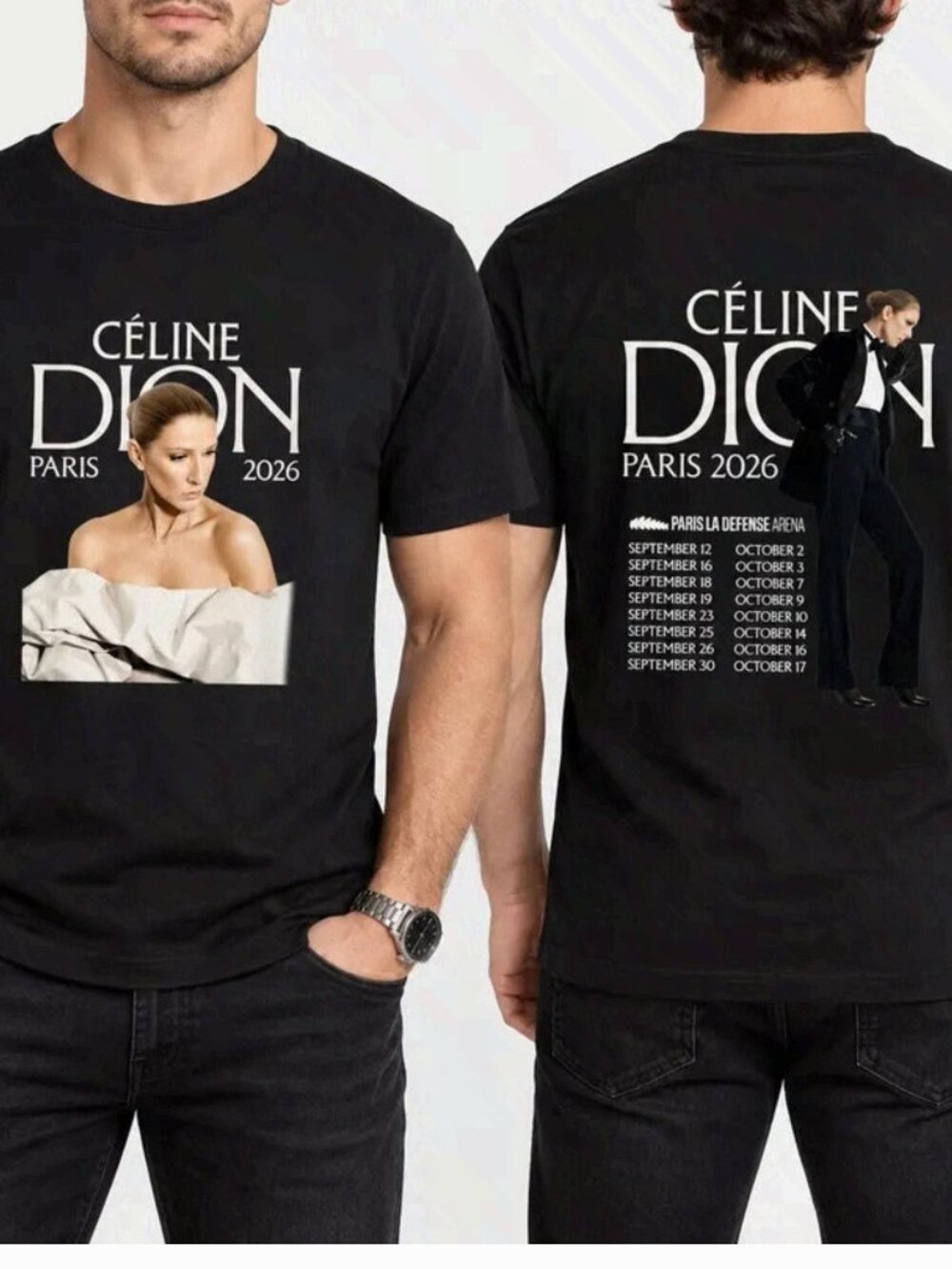 Celine Dion Paris 2026 Concert Tour Black Graphic T-Shirt Merch